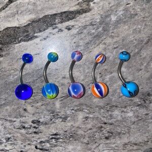 5 Belly Button Ring Set Blue